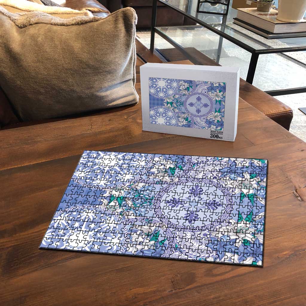 Hawaii Violet Palaka Puzzle With Tapa Pattern Tropical Flowers - Polynesian Pride