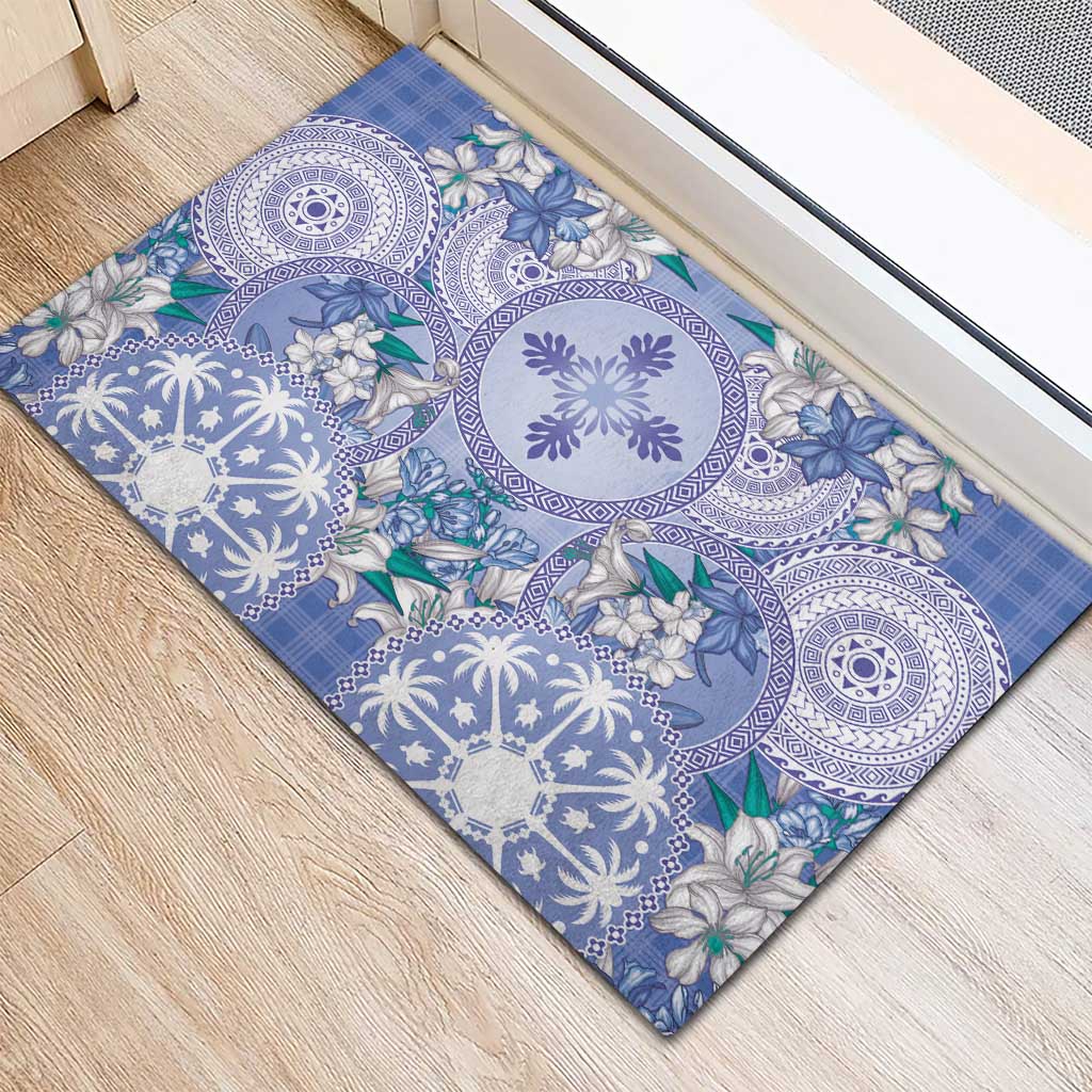 Hawaii Violet Palaka Rubber Doormat With Tapa Pattern Tropical Flowers - Polynesian Pride