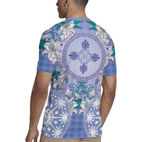 Hawaii Violet Palaka Rugby Jersey With Tapa Pattern Tropical Flowers - Polynesian Pride