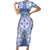 Hawaii Violet Palaka Short Sleeve Bodycon Dress With Tapa Pattern Tropical Flowers - Polynesian Pride