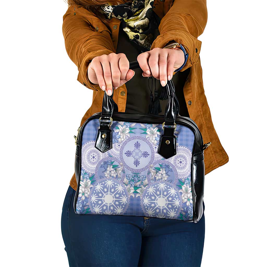 Hawaii Violet Palaka Shoulder Handbag With Tapa Pattern Tropical Flowers LT05 One Size Violet - Polynesian Pride