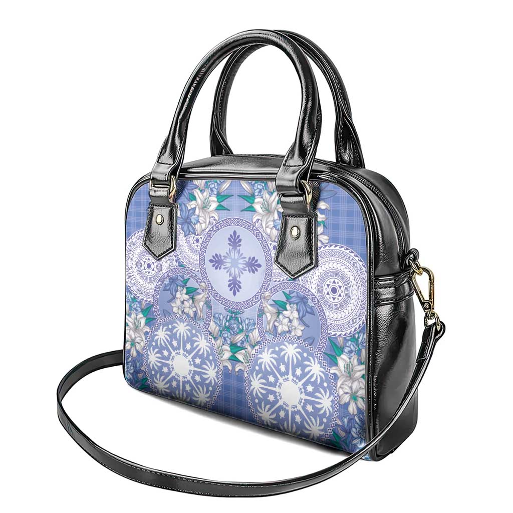 Hawaii Violet Palaka Shoulder Handbag With Tapa Pattern Tropical Flowers - Polynesian Pride
