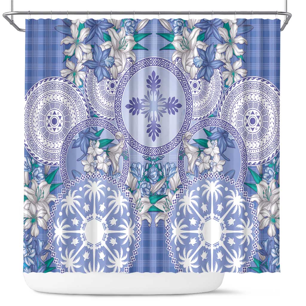 Hawaii Violet Palaka Shower Curtain With Tapa Pattern Tropical Flowers LT05 Violet - Polynesian Pride