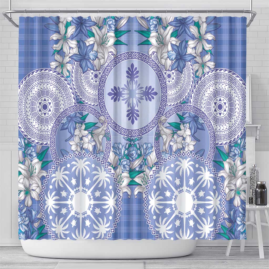 Hawaii Violet Palaka Shower Curtain With Tapa Pattern Tropical Flowers - Polynesian Pride