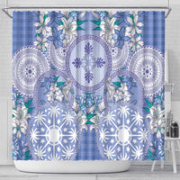 Hawaii Violet Palaka Shower Curtain With Tapa Pattern Tropical Flowers - Polynesian Pride
