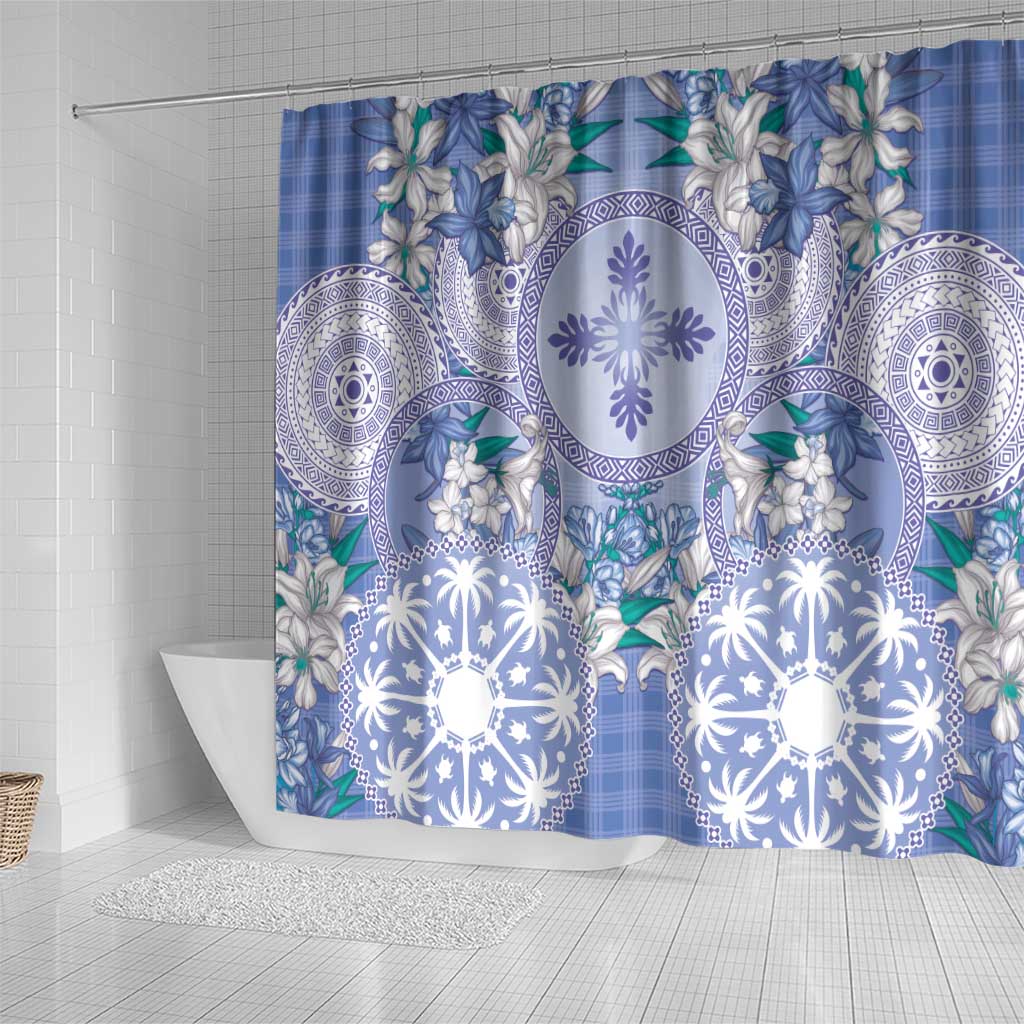 Hawaii Violet Palaka Shower Curtain With Tapa Pattern Tropical Flowers - Polynesian Pride
