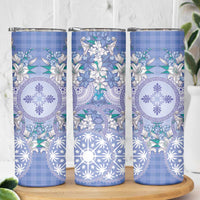 Hawaii Violet Palaka Skinny Tumbler With Tapa Pattern Tropical Flowers - Polynesian Pride
