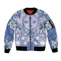 Hawaii Violet Palaka Sleeve Zip Bomber Jacket With Tapa Pattern Tropical Flowers - Polynesian Pride