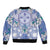 Hawaii Violet Palaka Sleeve Zip Bomber Jacket With Tapa Pattern Tropical Flowers - Polynesian Pride