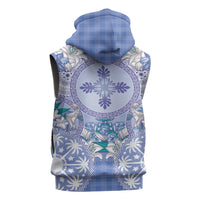 Hawaii Violet Palaka Sleeveless Hoodie With Tapa Pattern Tropical Flowers - Polynesian Pride