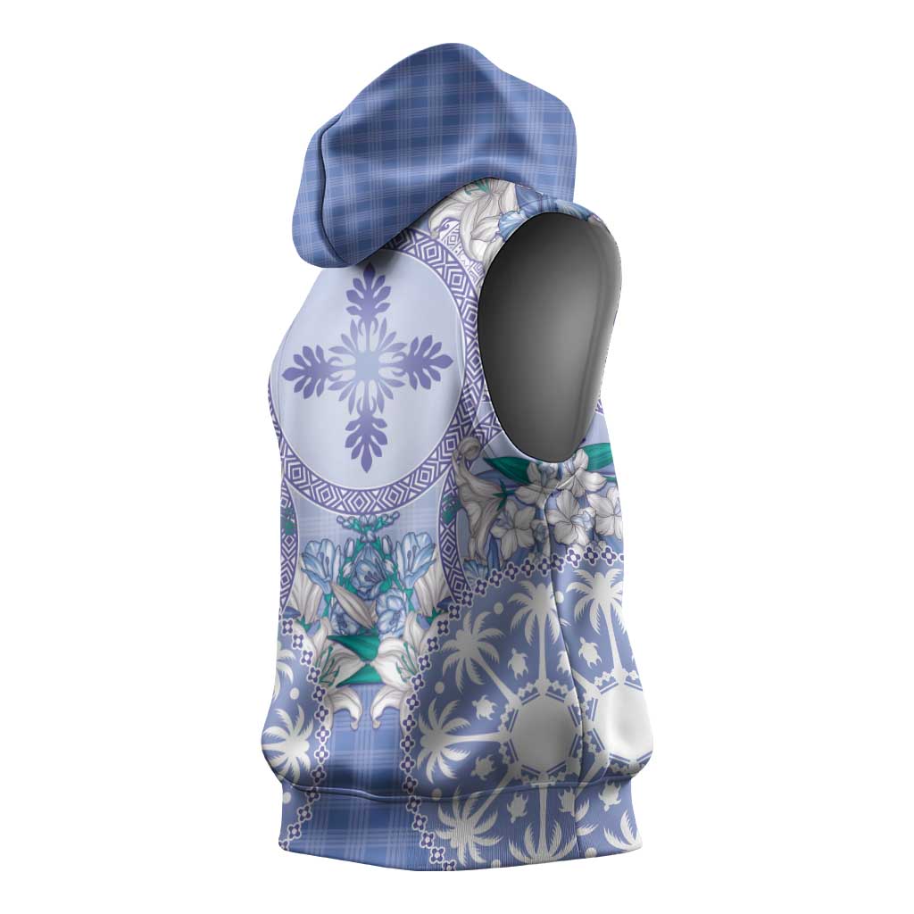 Hawaii Violet Palaka Sleeveless Hoodie With Tapa Pattern Tropical Flowers - Polynesian Pride