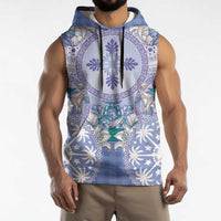 Hawaii Violet Palaka Sleeveless Hoodie With Tapa Pattern Tropical Flowers - Polynesian Pride