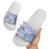 Hawaii Violet Palaka Slide Sandals With Tapa Pattern Tropical Flowers - Polynesian Pride