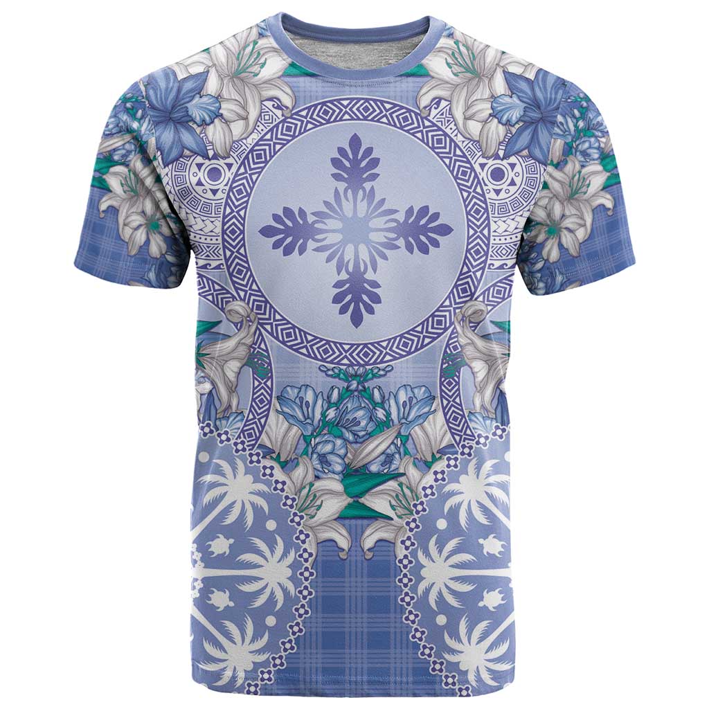Hawaii Violet Palaka T Shirt With Tapa Pattern Tropical Flowers - Polynesian Pride