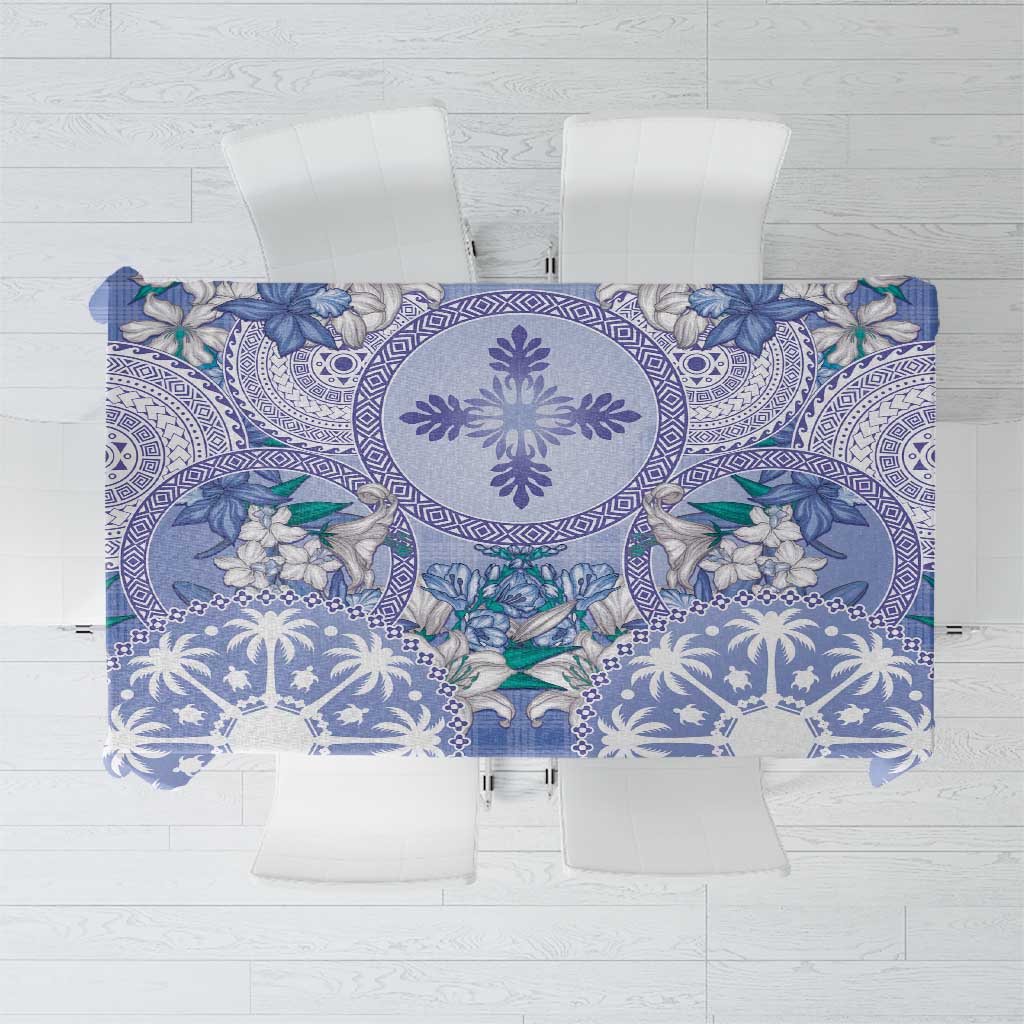 Hawaii Violet Palaka Tablecloth With Tapa Pattern Tropical Flowers - Polynesian Pride