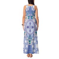 Hawaii Violet Palaka Tank Maxi Dress With Tapa Pattern Tropical Flowers - Polynesian Pride