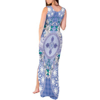Hawaii Violet Palaka Tank Maxi Dress With Tapa Pattern Tropical Flowers - Polynesian Pride