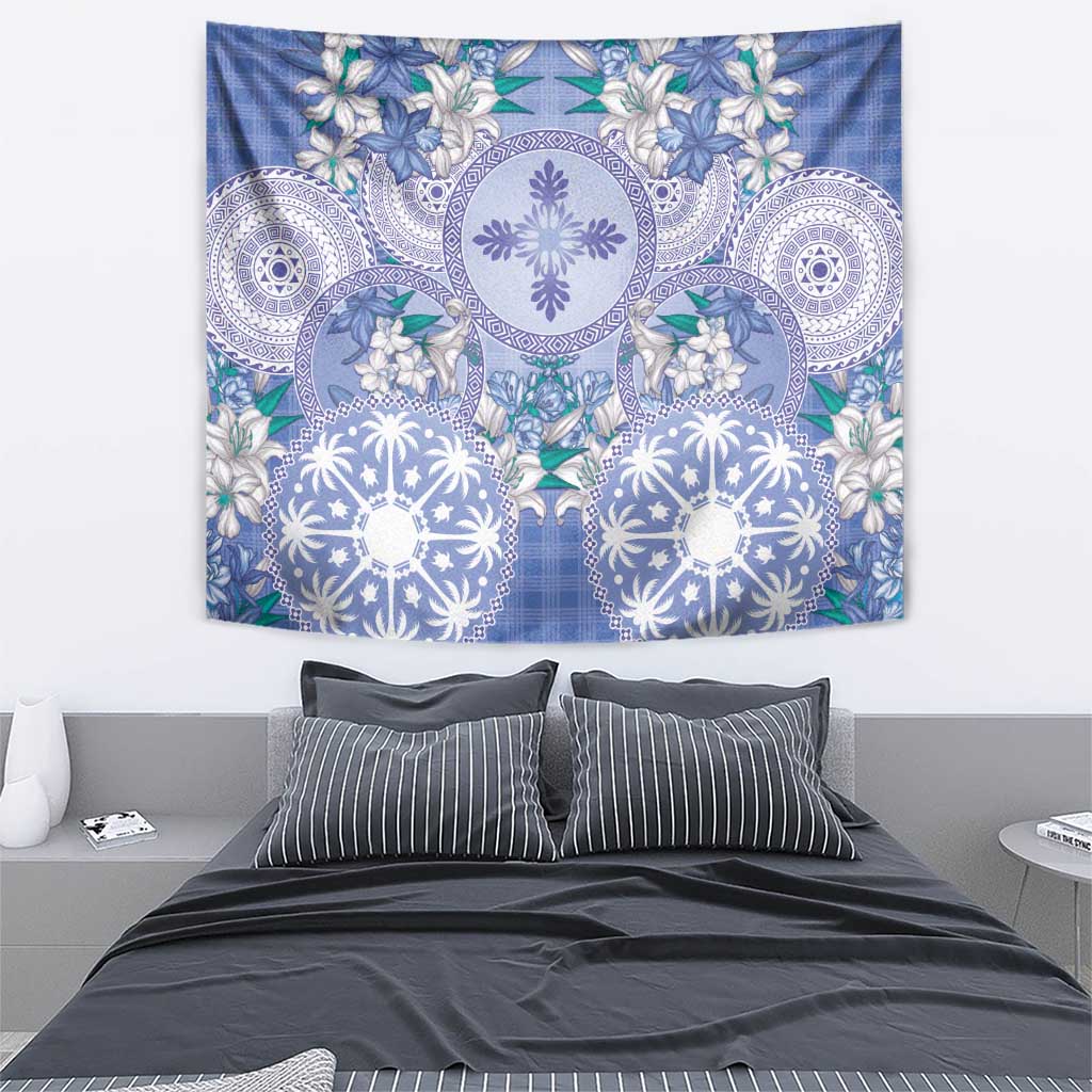 Hawaii Violet Palaka Tapestry With Tapa Pattern Tropical Flowers - Polynesian Pride