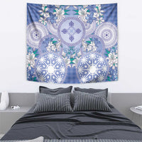 Hawaii Violet Palaka Tapestry With Tapa Pattern Tropical Flowers - Polynesian Pride
