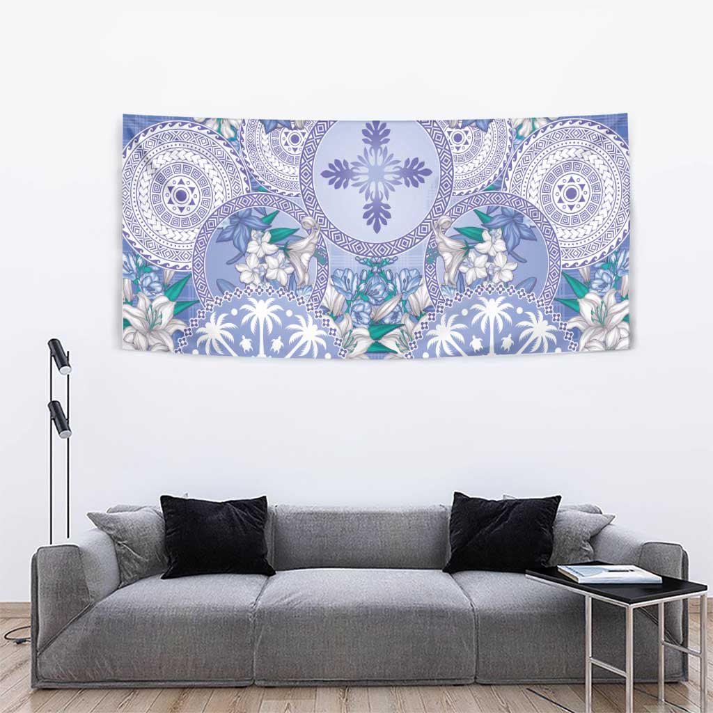 Hawaii Violet Palaka Tapestry With Tapa Pattern Tropical Flowers - Polynesian Pride