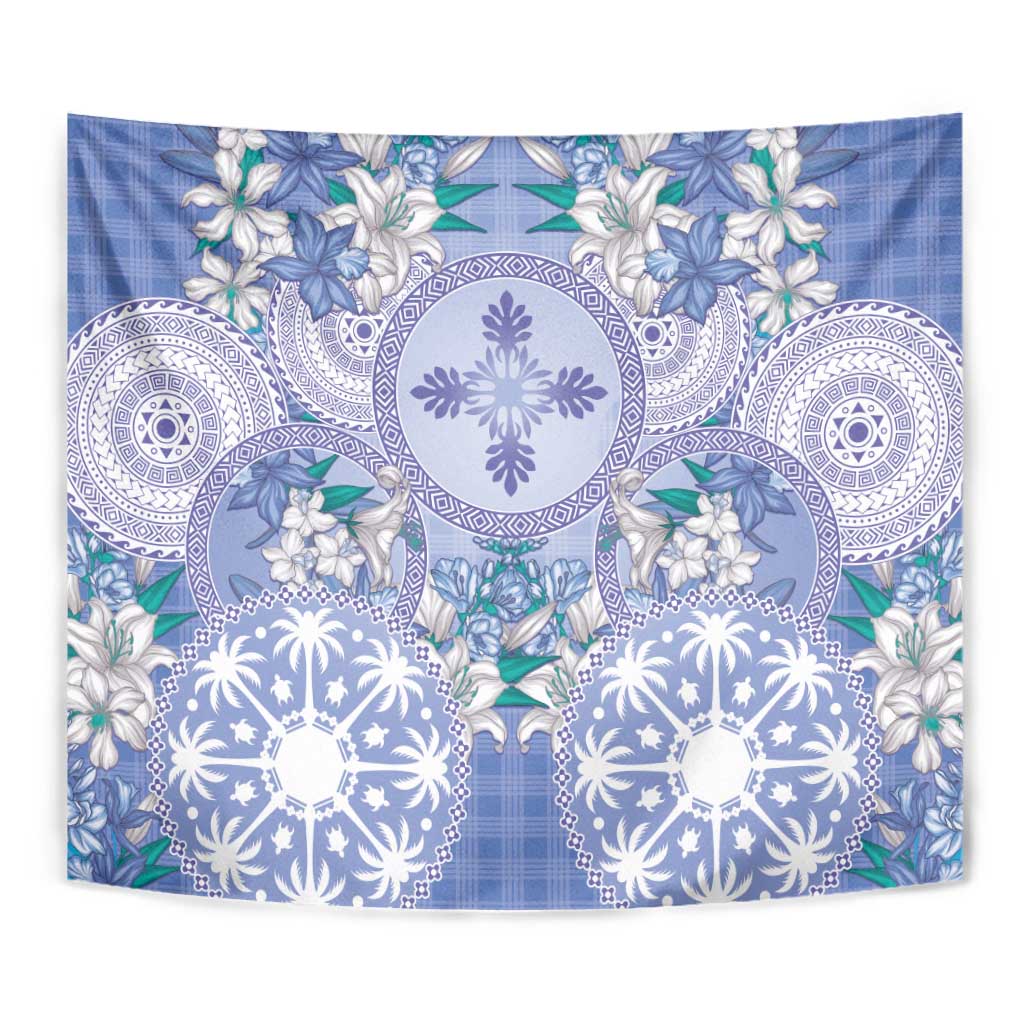 Hawaii Violet Palaka Tapestry With Tapa Pattern Tropical Flowers - Polynesian Pride