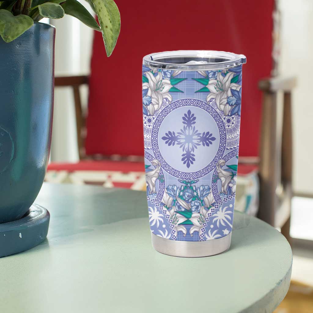 Hawaii Violet Palaka Tumbler Cup With Tapa Pattern Tropical Flowers - Polynesian Pride