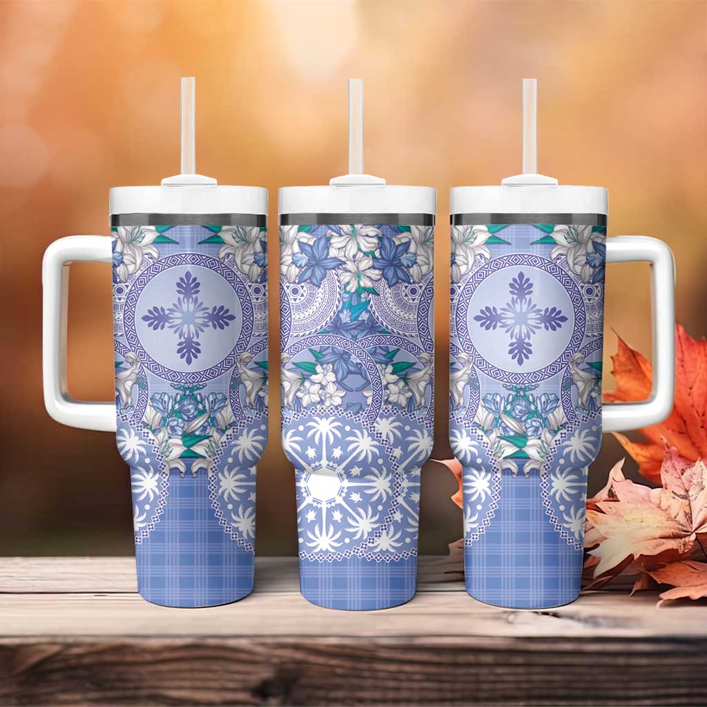 Hawaii Violet Palaka Tumbler With Handle With Tapa Pattern Tropical Flowers - Polynesian Pride