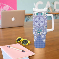 Hawaii Violet Palaka Tumbler With Handle With Tapa Pattern Tropical Flowers - Polynesian Pride