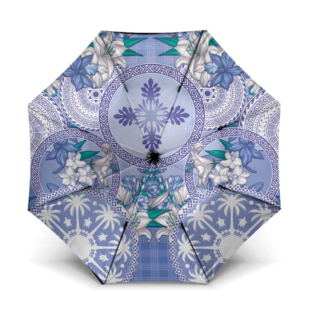 Hawaii Violet Palaka Umbrella With Tapa Pattern Tropical Flowers LT05 One Size Folded 11.42 inch Opened Diameter 37.4 inch Violet - Polynesian Pride
