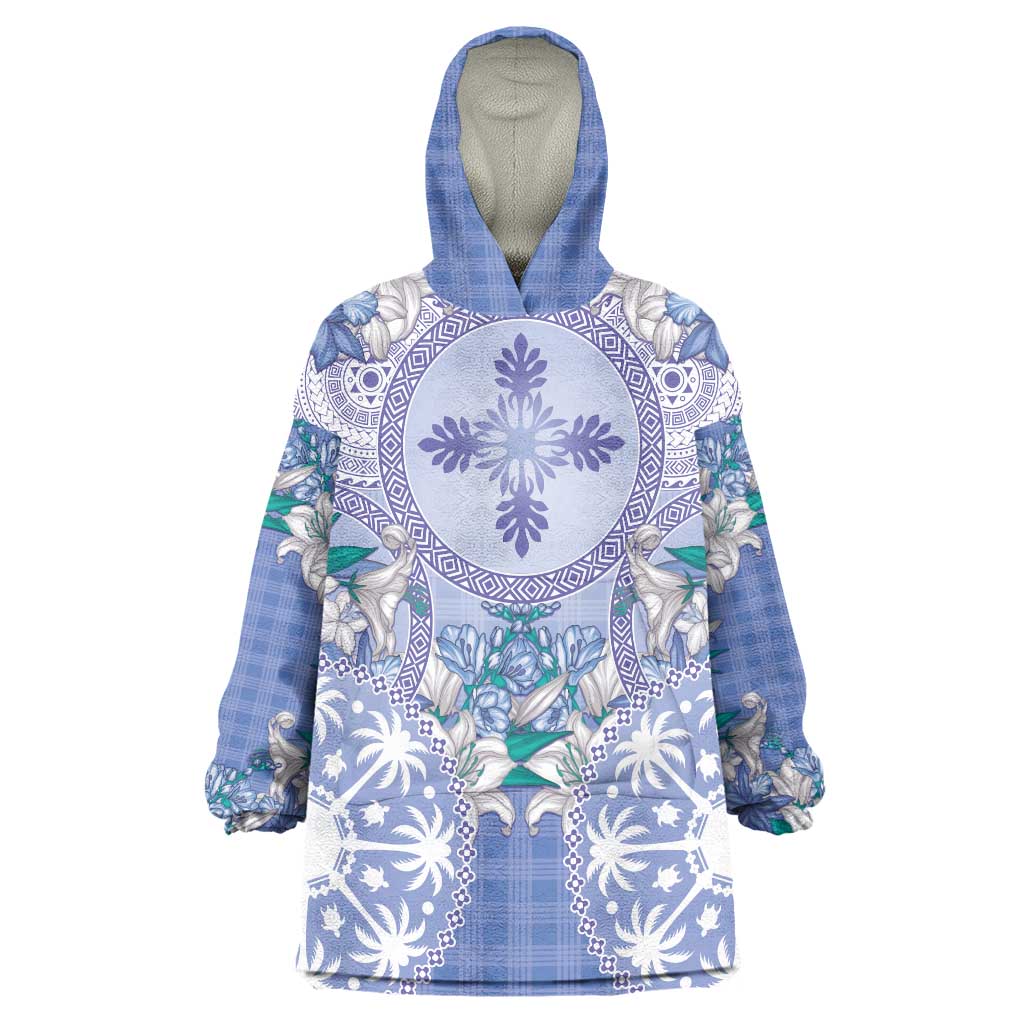Hawaii Violet Palaka Wearable Blanket Hoodie With Tapa Pattern Tropical Flowers LT05 One Size Violet - Polynesian Pride