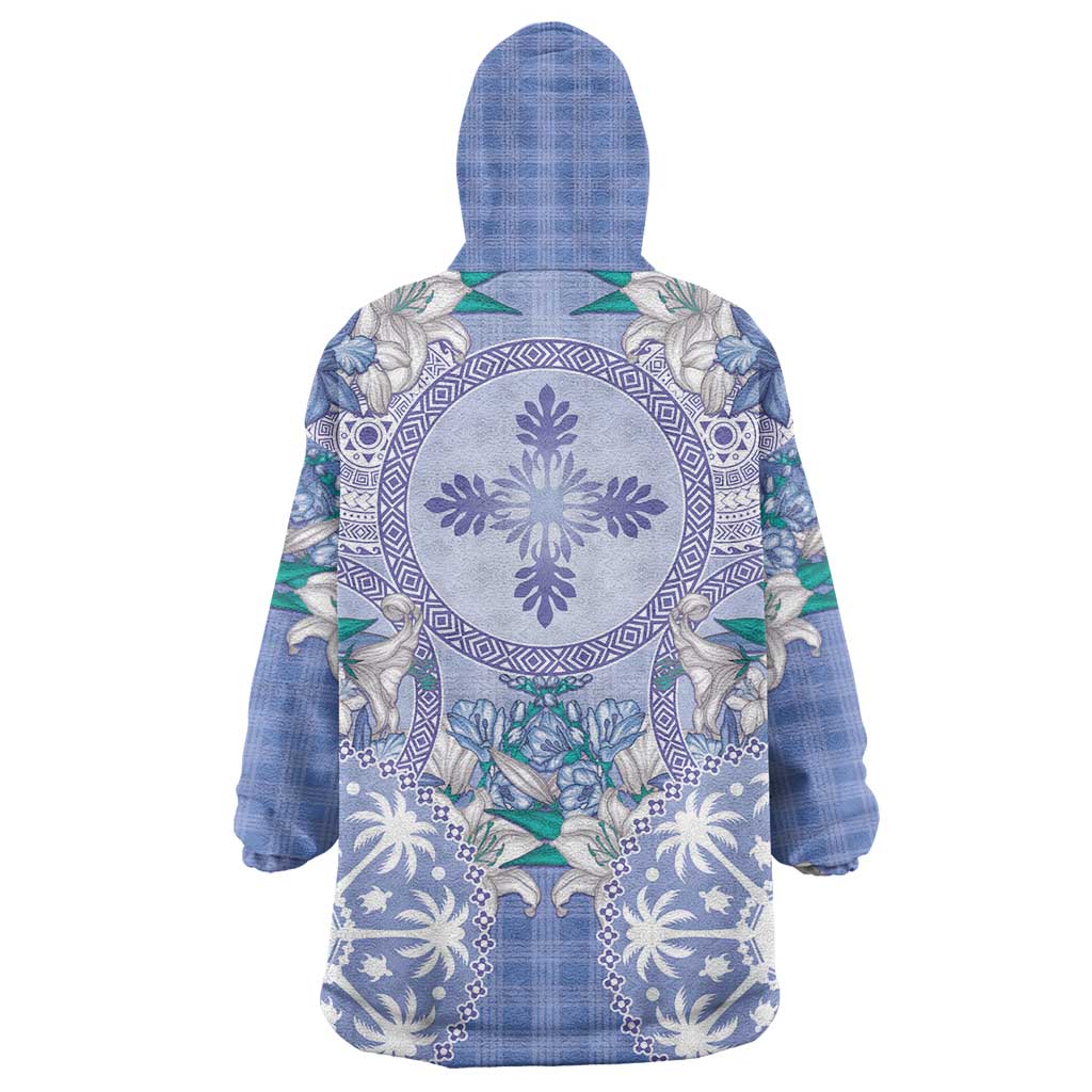 Hawaii Violet Palaka Wearable Blanket Hoodie With Tapa Pattern Tropical Flowers - Polynesian Pride