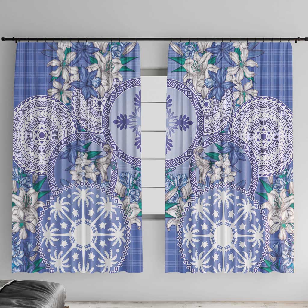 Hawaii Violet Palaka Window Curtain With Tapa Pattern Tropical Flowers - Polynesian Pride