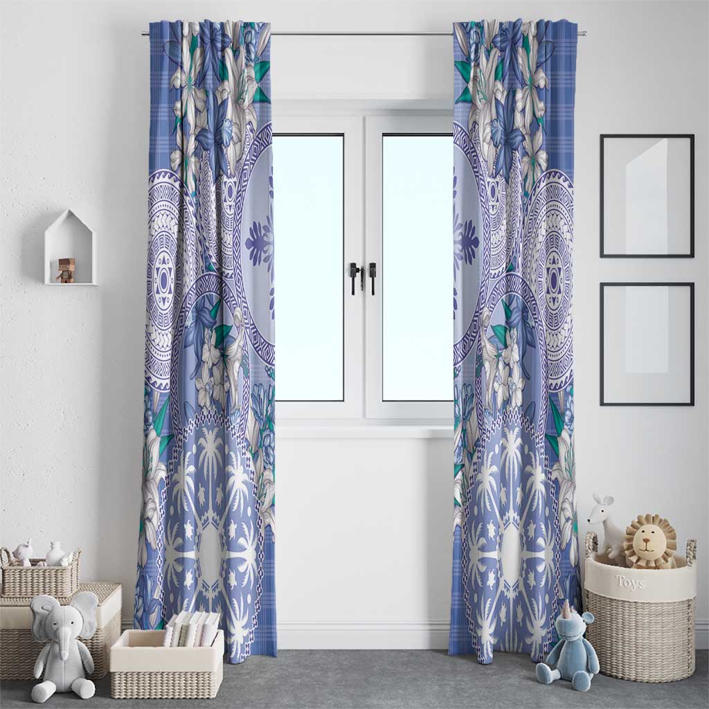 Hawaii Violet Palaka Window Curtain With Tapa Pattern Tropical Flowers - Polynesian Pride