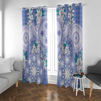 Hawaii Violet Palaka Window Curtain With Tapa Pattern Tropical Flowers - Polynesian Pride