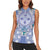 Hawaii Violet Palaka Women Sleeveless Polo Shirt With Tapa Pattern Tropical Flowers - Polynesian Pride