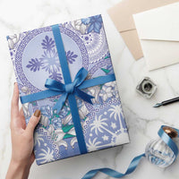 Hawaii Violet Palaka Wrapping Paper With Tapa Pattern Tropical Flowers - Polynesian Pride