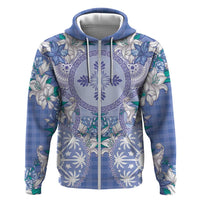 Hawaii Violet Palaka Zip Hoodie With Tapa Pattern Tropical Flowers - Polynesian Pride