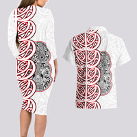 Aotearoa New Zealand Couples Matching Long Sleeve Bodycon Dress and Hawaiian Shirt Maori Marae Pattern Tiki LT05 - Polynesian Pride
