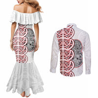 Aotearoa New Zealand Couples Matching Mermaid Dress and Long Sleeve Button Shirt Maori Marae Pattern Tiki LT05 - Polynesian Pride