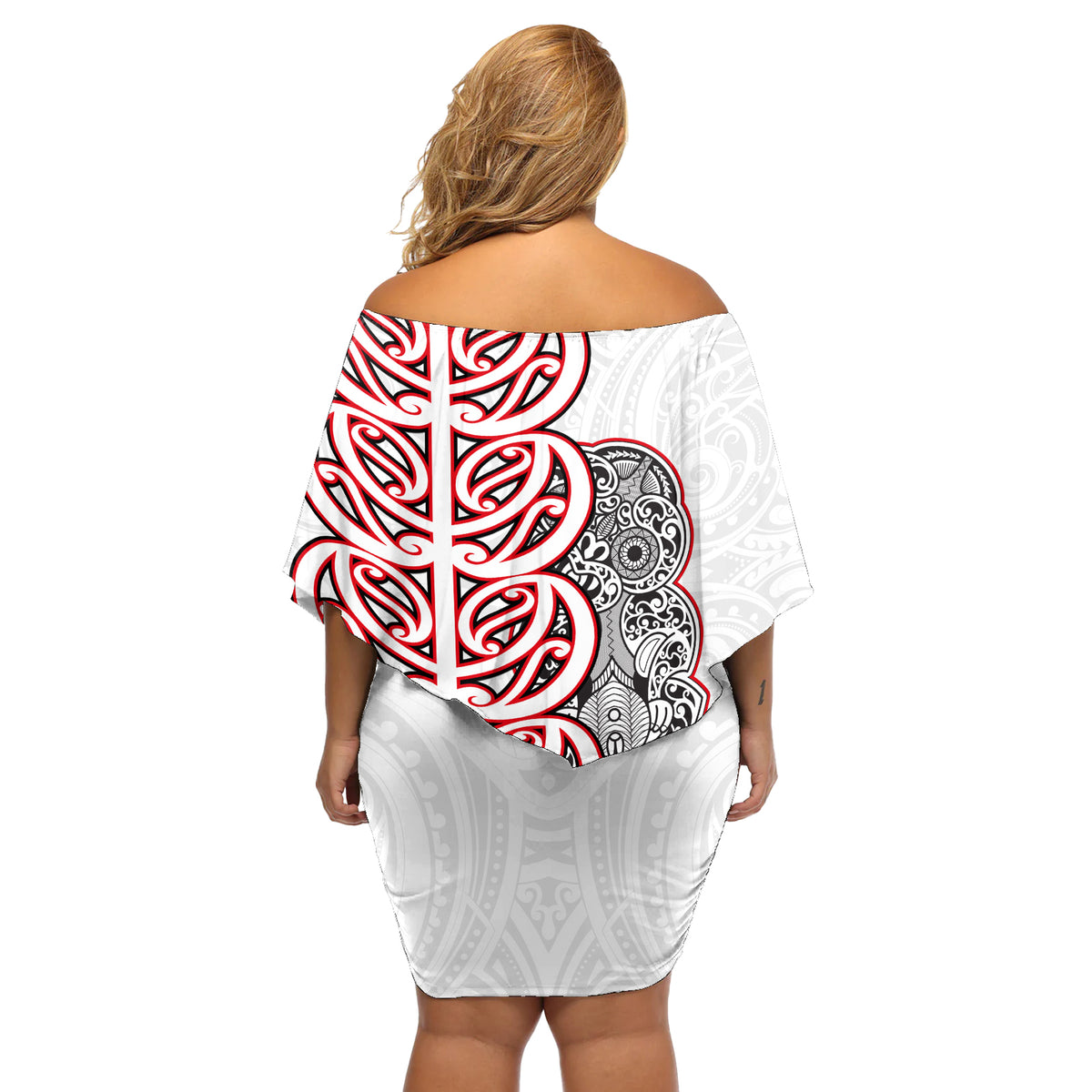 Aotearoa New Zealand Off Shoulder Short Dress Maori Marae Pattern Tiki LT05 - Polynesian Pride