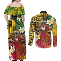 Vanuatu Christmas Couples Matching Off Shoulder Maxi Dress and Long Sleeve Button Shirt Ni-Van Santa Retro Style - Polynesian Pride