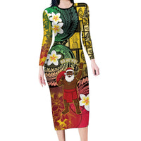 Vanuatu Christmas Family Matching Long Sleeve Bodycon Dress and Hawaiian Shirt Ni-Van Santa Retro Style - Polynesian Pride
