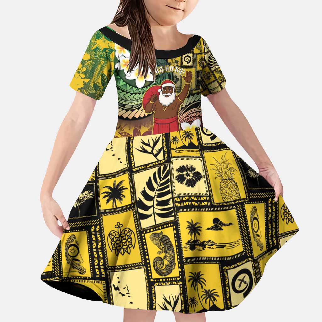 Vanuatu Christmas Family Matching Off Shoulder Maxi Dress and Hawaiian Shirt Ni-Van Santa Retro Style - Polynesian Pride