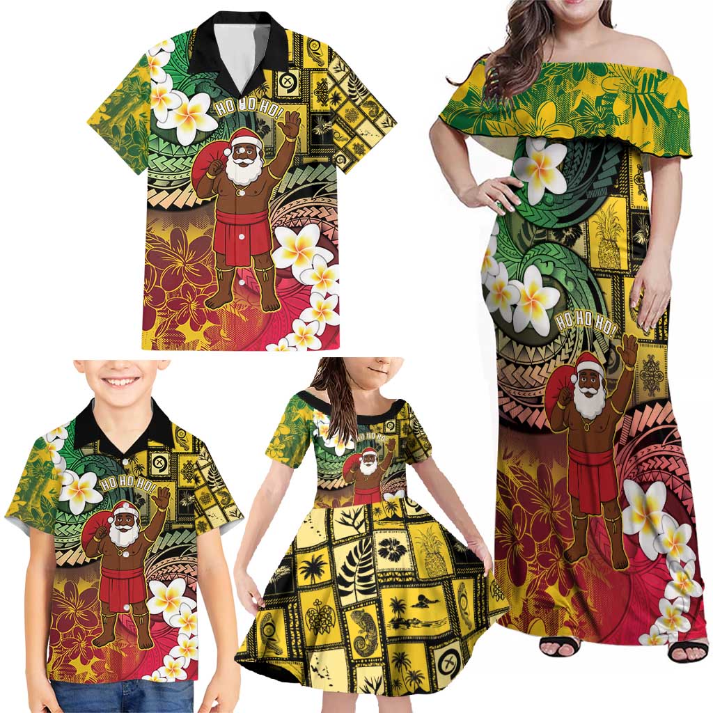 Vanuatu Christmas Family Matching Off Shoulder Maxi Dress and Hawaiian Shirt Ni-Van Santa Retro Style - Polynesian Pride