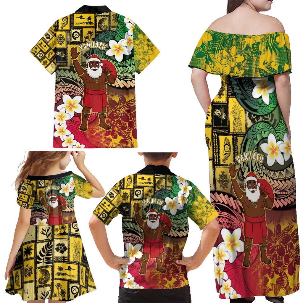 Vanuatu Christmas Family Matching Off Shoulder Maxi Dress and Hawaiian Shirt Ni-Van Santa Retro Style - Polynesian Pride