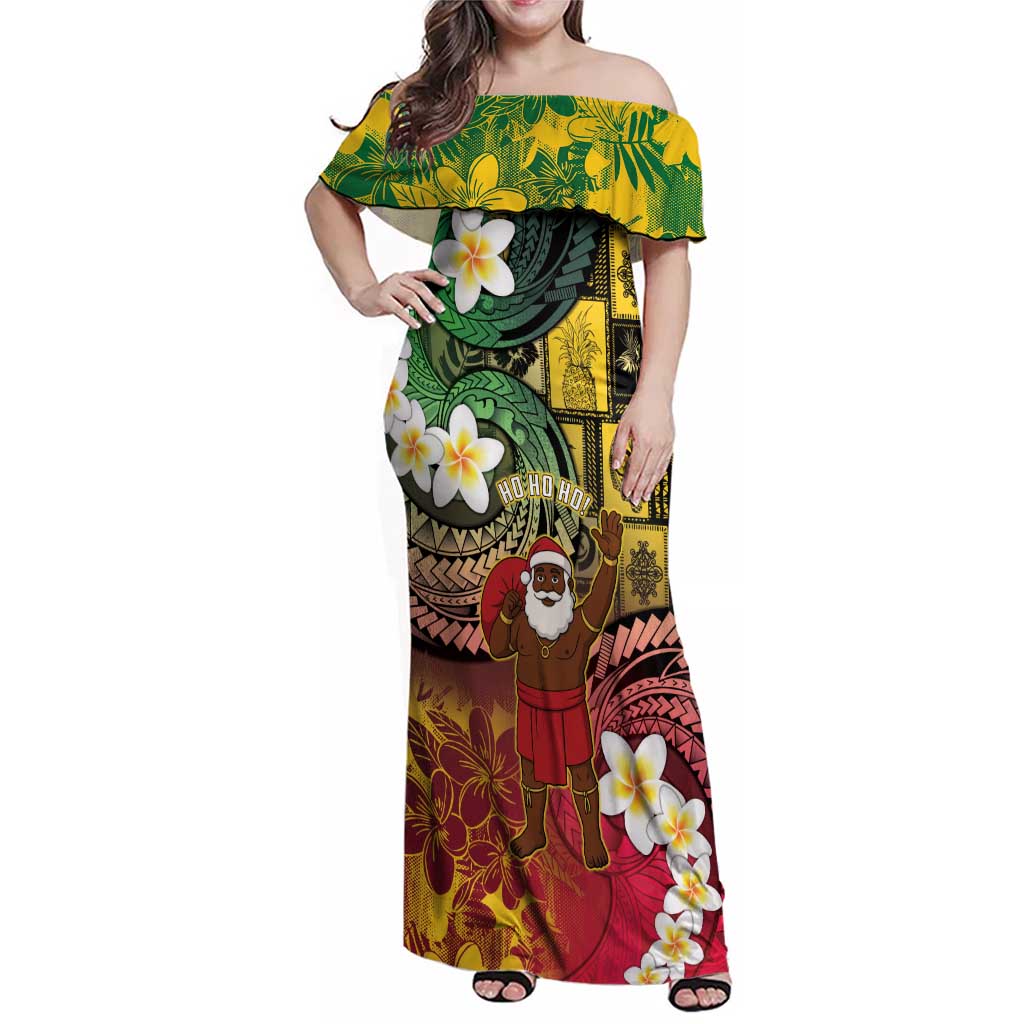 Vanuatu Christmas Family Matching Off Shoulder Maxi Dress and Hawaiian Shirt Ni-Van Santa Retro Style - Polynesian Pride