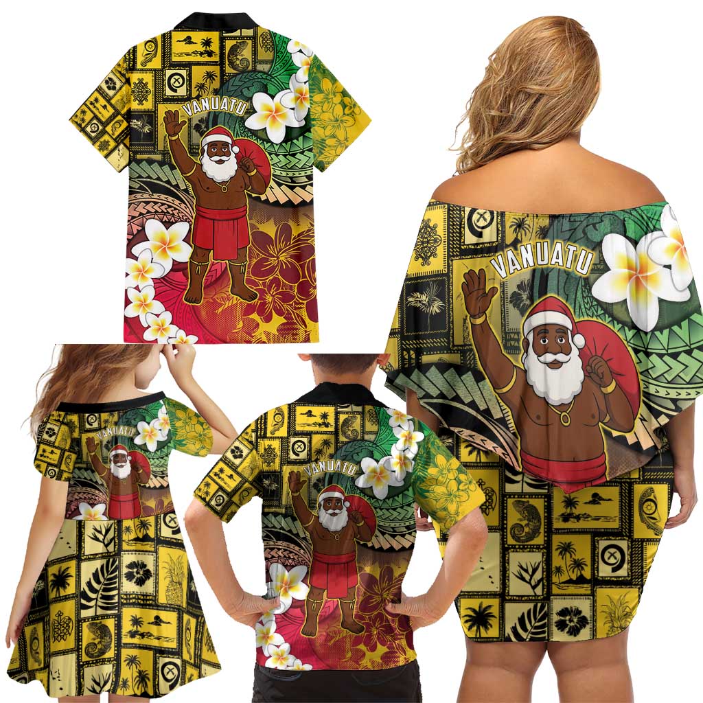 Vanuatu Christmas Family Matching Off Shoulder Short Dress and Hawaiian Shirt Ni-Van Santa Retro Style - Polynesian Pride