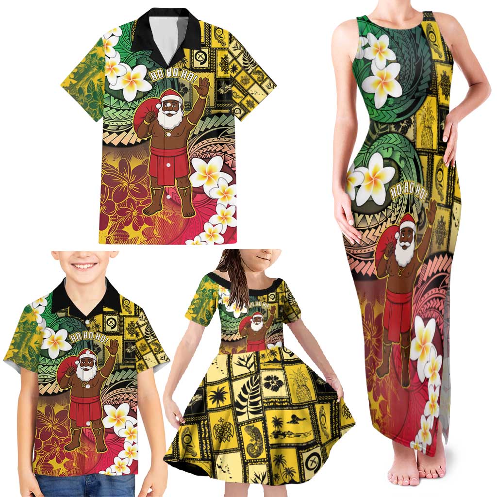 Vanuatu Christmas Family Matching Tank Maxi Dress and Hawaiian Shirt Ni-Van Santa Retro Style - Polynesian Pride