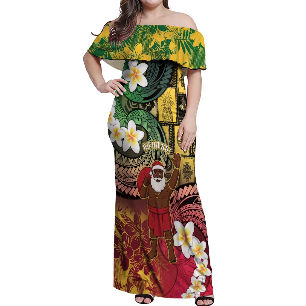Vanuatu Christmas Off Shoulder Maxi Dress Ni-Van Santa Retro Style - Polynesian Pride