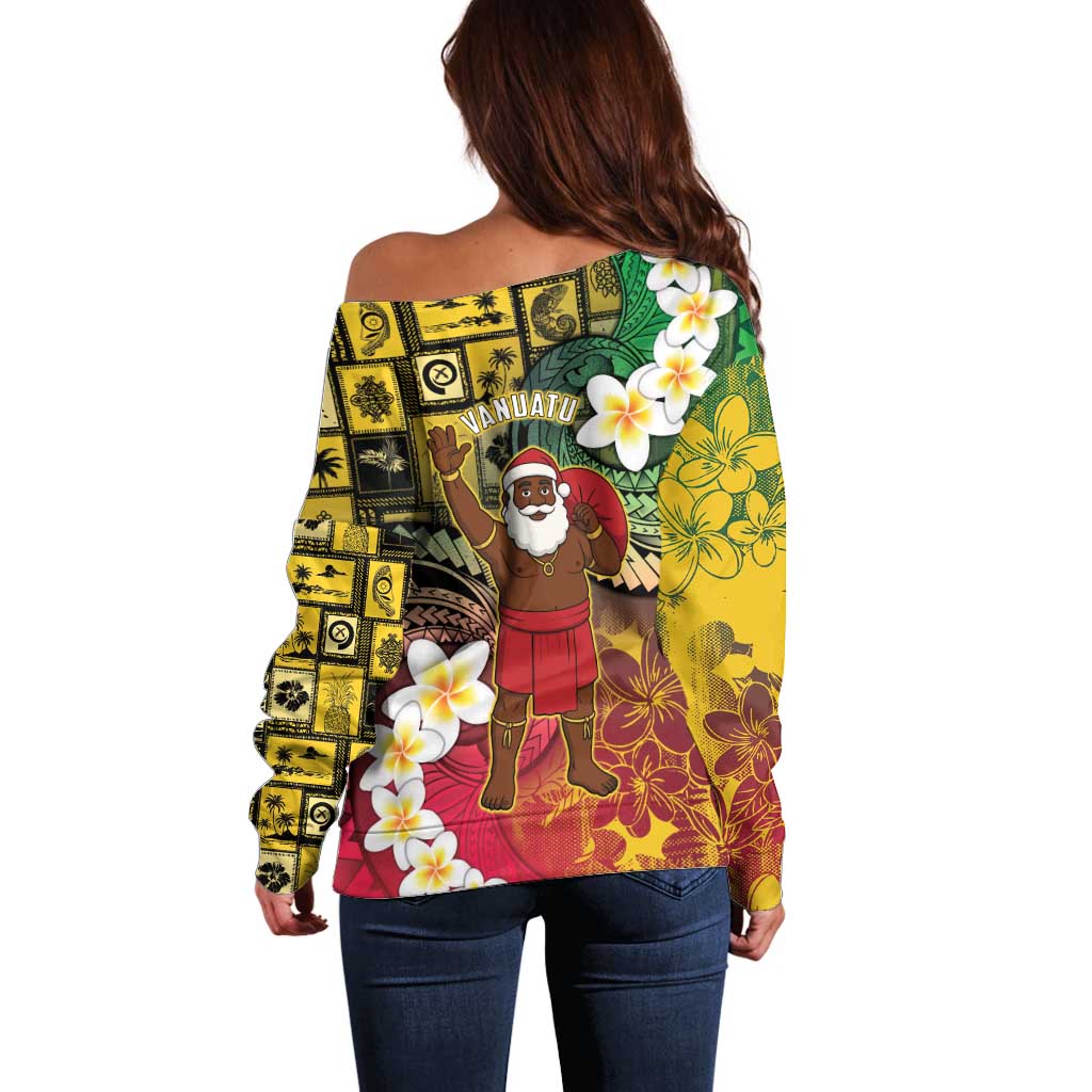 Vanuatu Christmas Off Shoulder Sweater Ni-Van Santa Retro Style - Polynesian Pride